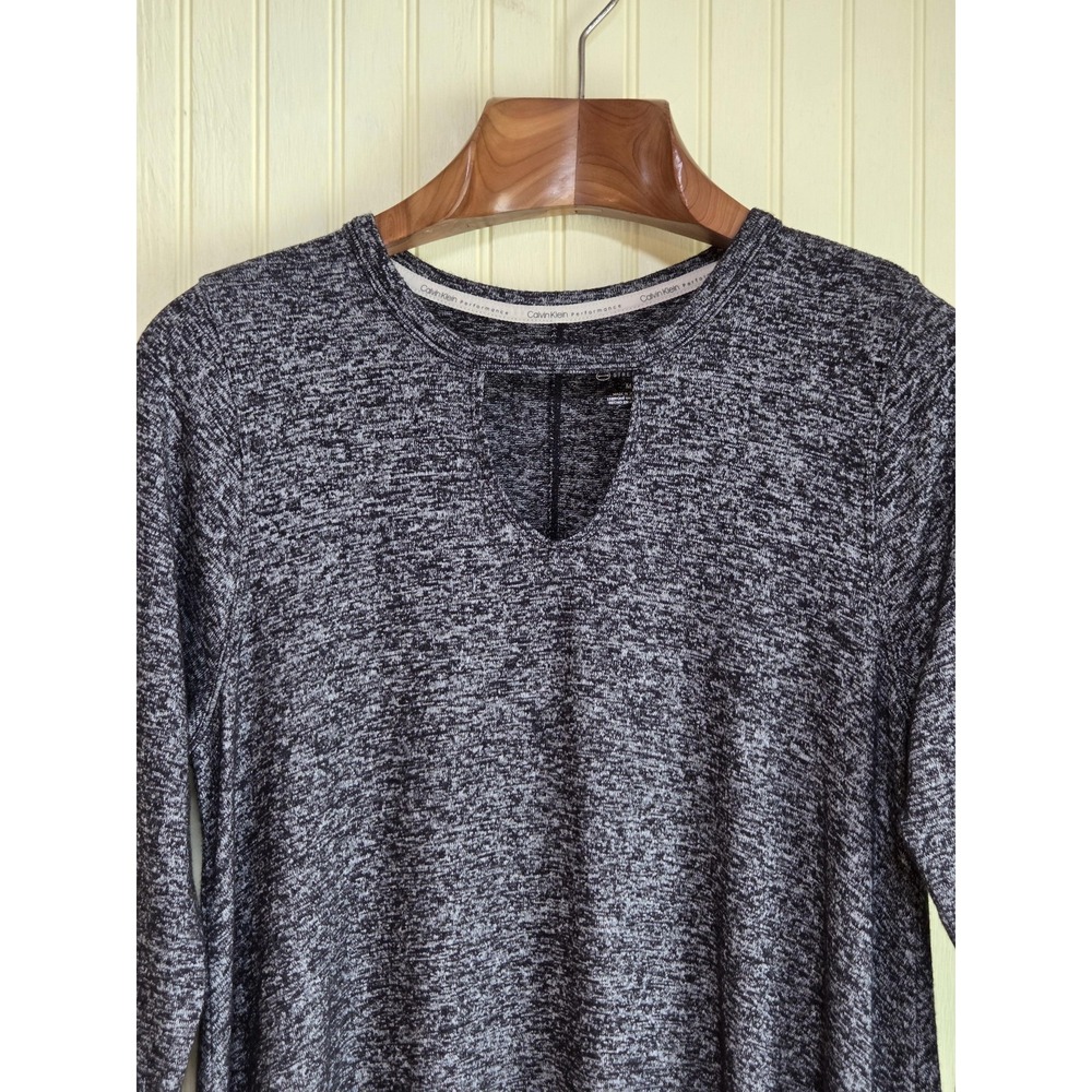 Calvin Klein Performance Shirt Womens Medium Gray Stretch Tunic Asymmetrical Hem